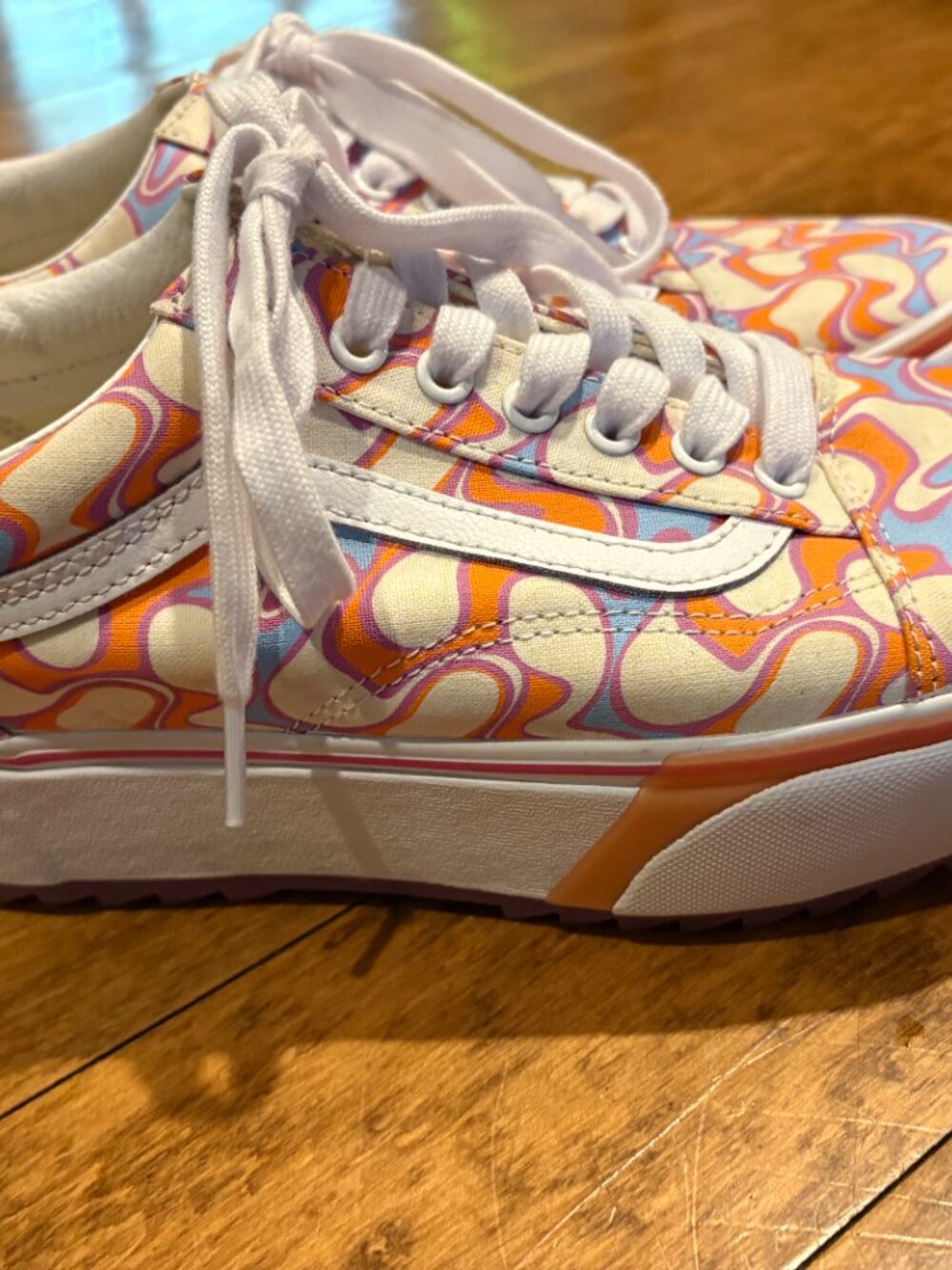Vans Women's Old Skool Stacked UV Ink Peace Platform Shoes White Purple Size 10 - Picture 2 of 6